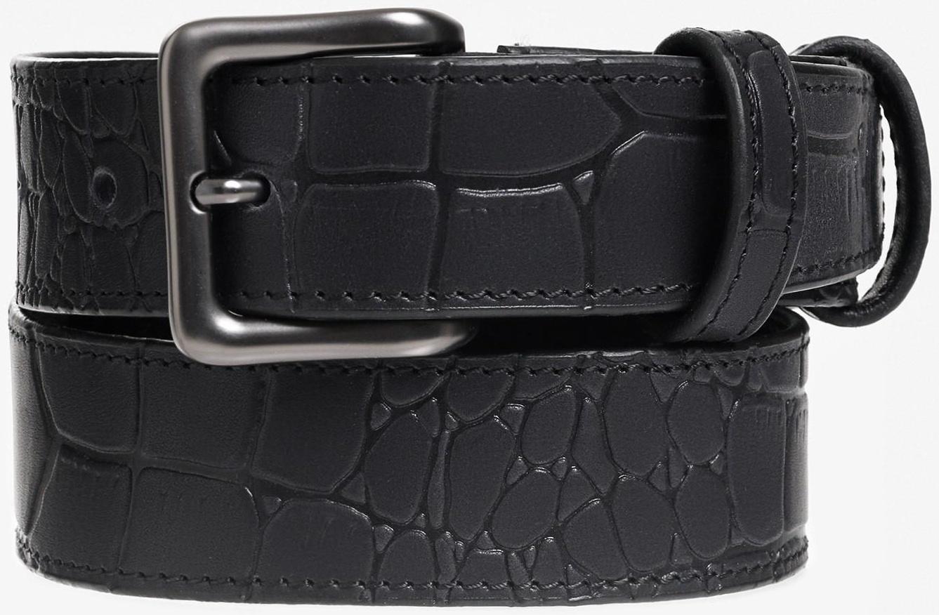 Ремень брючный с подкладом.Тиснение имитация кожи каймана, цвет черный, 4 см, 120 см