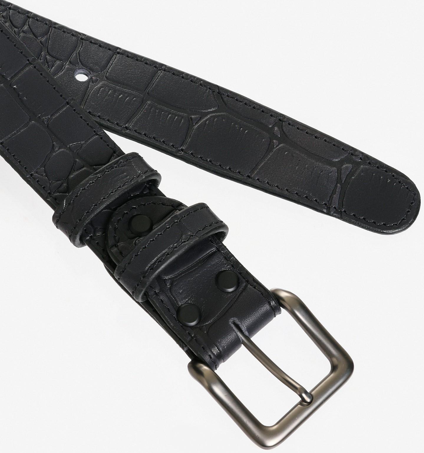Ремень брючный с подкладом.Тиснение имитация кожи каймана, цвет черный, 4 см, 120 см