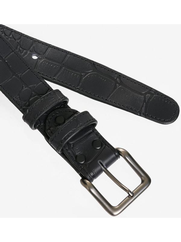 Ремень брючный с подкладом.Тиснение имитация кожи каймана, цвет черный, 4 см, 120 см