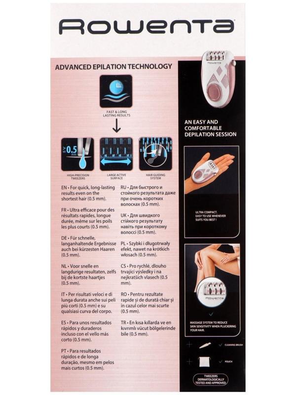 Эпилятор Rowenta EP2900F1, 4.8 Вт, 24 пинцета, 2 скорости, 1 насадка, 220 В, розовый