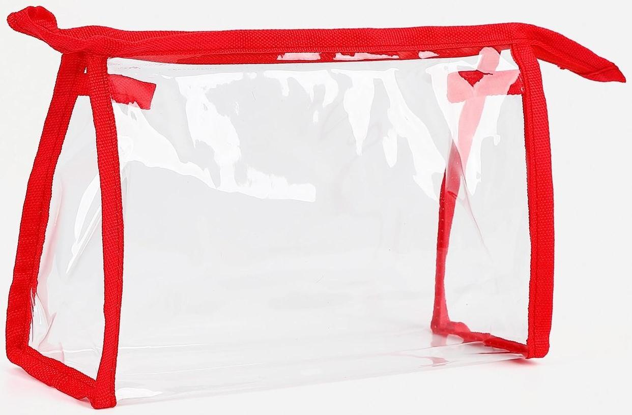Косметичка на молнии, цвет прозрачный/красный