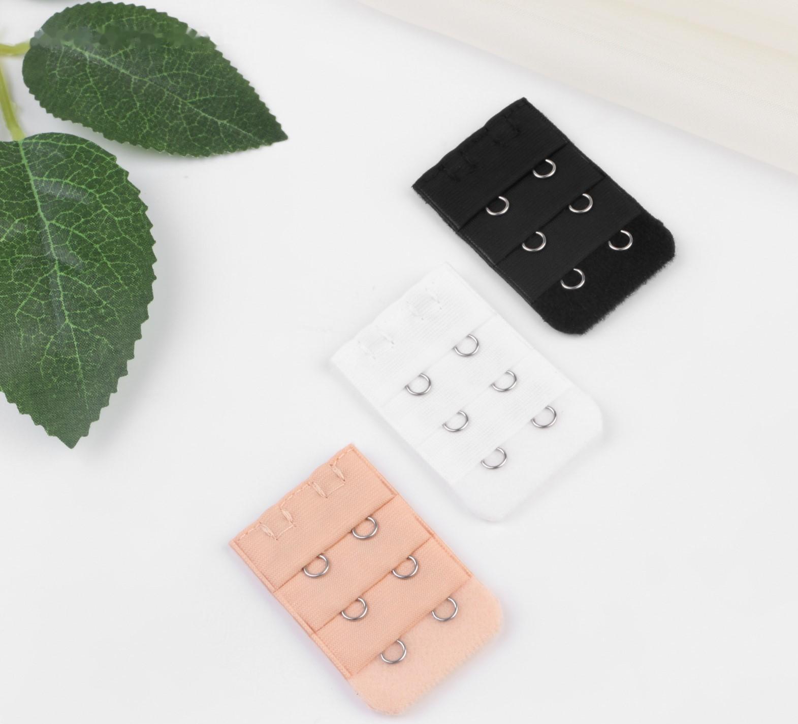 Застёжка-удлинитель для бюстгальтера, 3 ряда 2 крючка, 3,2 × 5 см, 3 шт, цвет белый/бежевый/чёрный