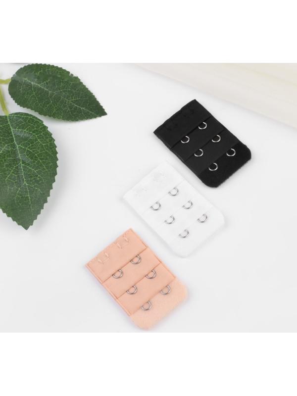 Застёжка-удлинитель для бюстгальтера, 3 ряда 2 крючка, 3,2 × 5 см, 3 шт, цвет белый/бежевый/чёрный