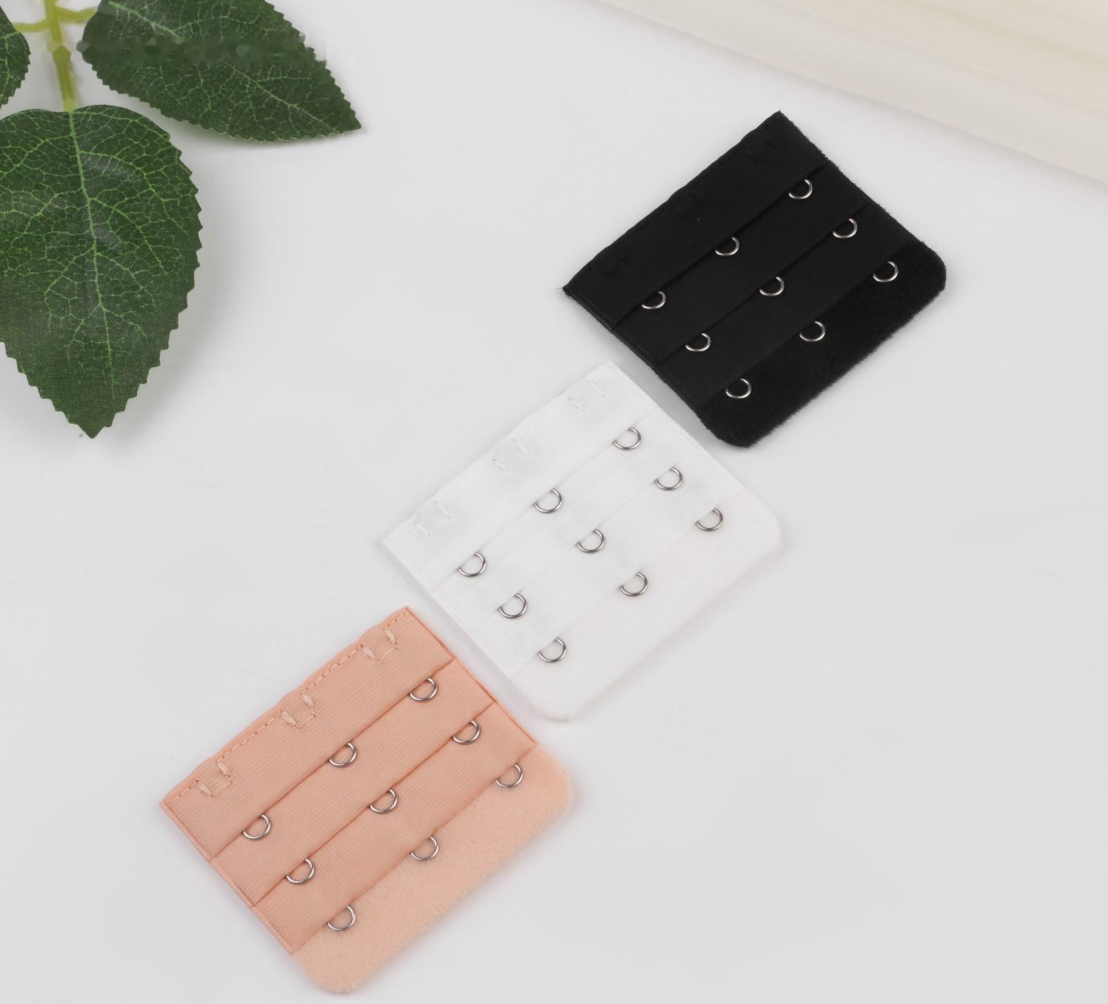 Застёжка-удлинитель для бюстгальтера, 3 ряда 3 крючка, 5,5 × 5 см, 3 шт, цвет белый/бежевый/чёрный