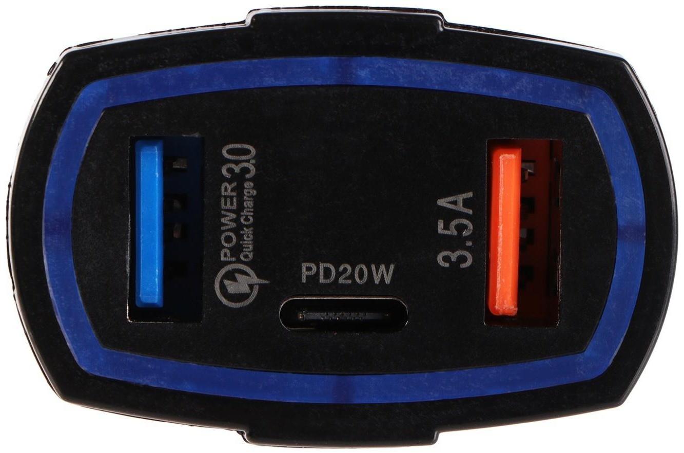 Зарядное устройство Cartage, 12-24 В, 2 USB, Type-C 3.5 А, черный