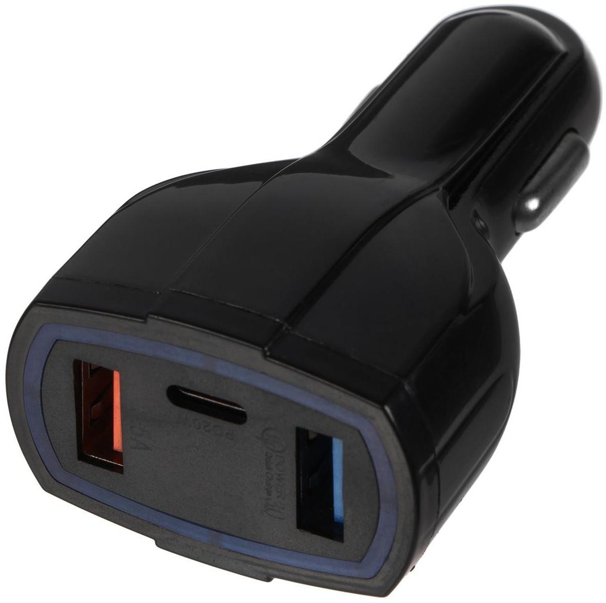 Зарядное устройство Cartage, 12-24 В, 2 USB, Type-C 3.5 А, черный