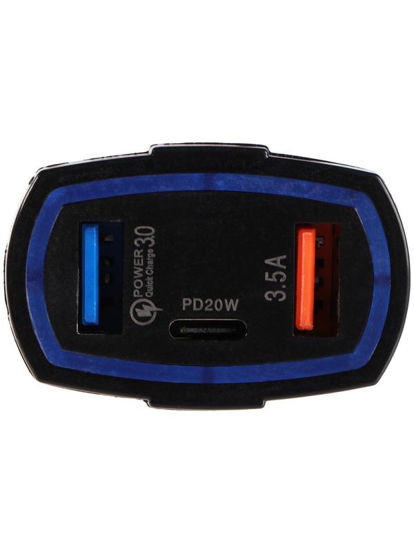 Зарядное устройство Cartage, 12-24 В, 2 USB, Type-C 3.5 А, черный