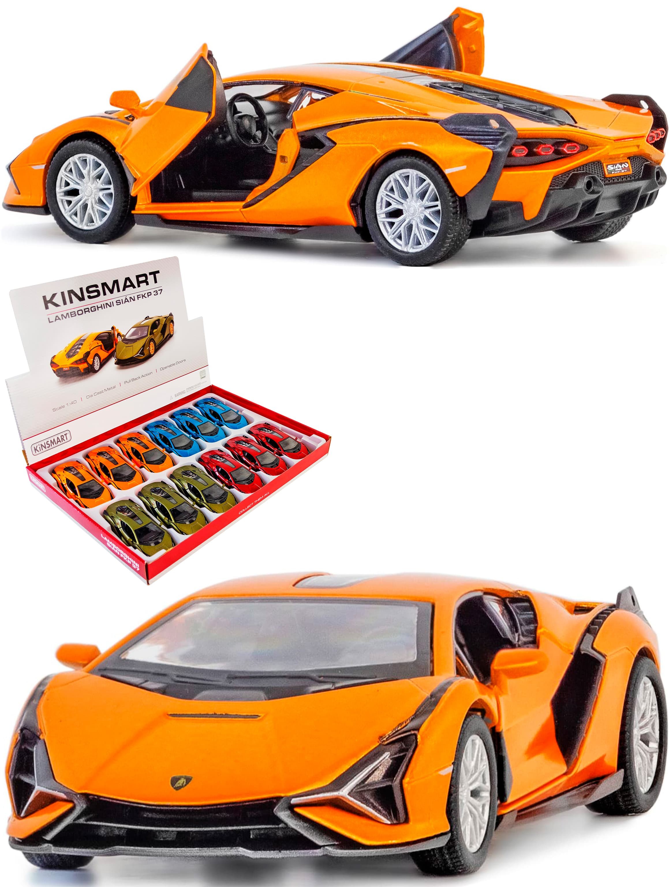 Металлическая машинка Kinsmart 1:40 «Lamborghini Sian FKP 37» KT5431D, инерционная / Оранжевый