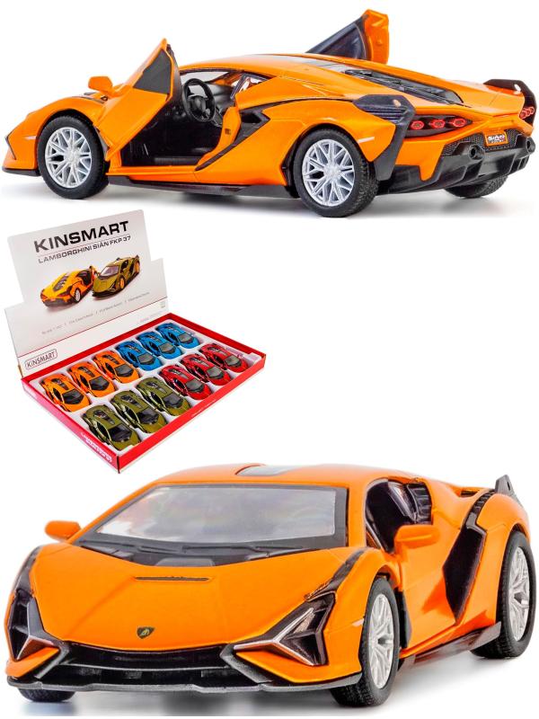 Металлическая машинка Kinsmart 1:40 «Lamborghini Sian FKP 37» KT5431D, инерционная / Оранжевый