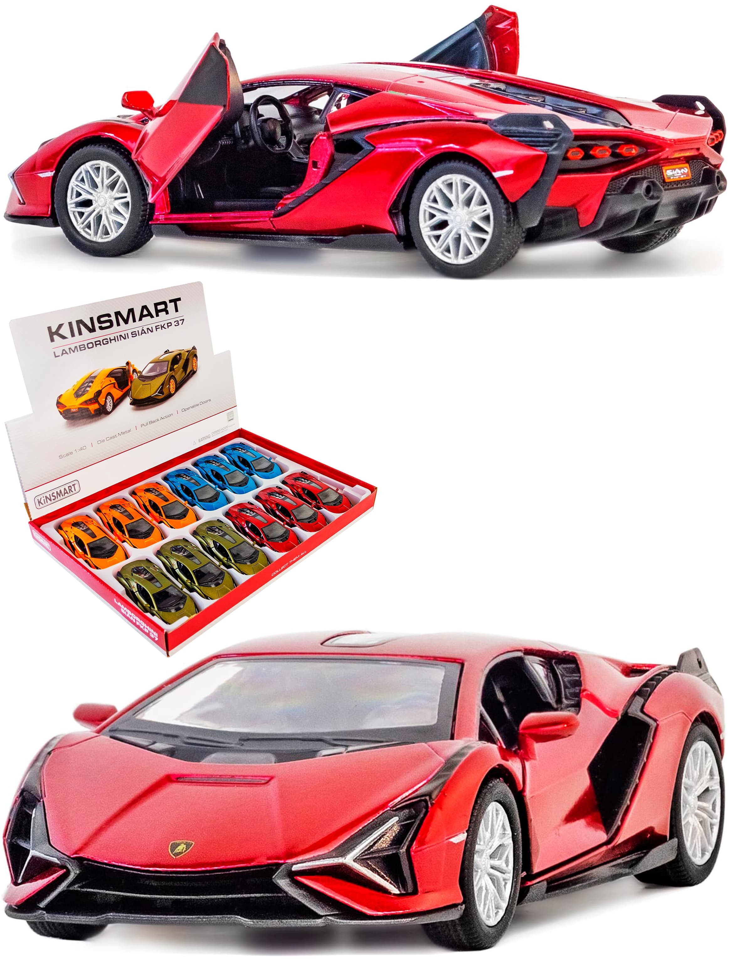 Металлическая машинка Kinsmart 1:40 «Lamborghini Sian FKP 37» KT5431D,  инерционная / Красный