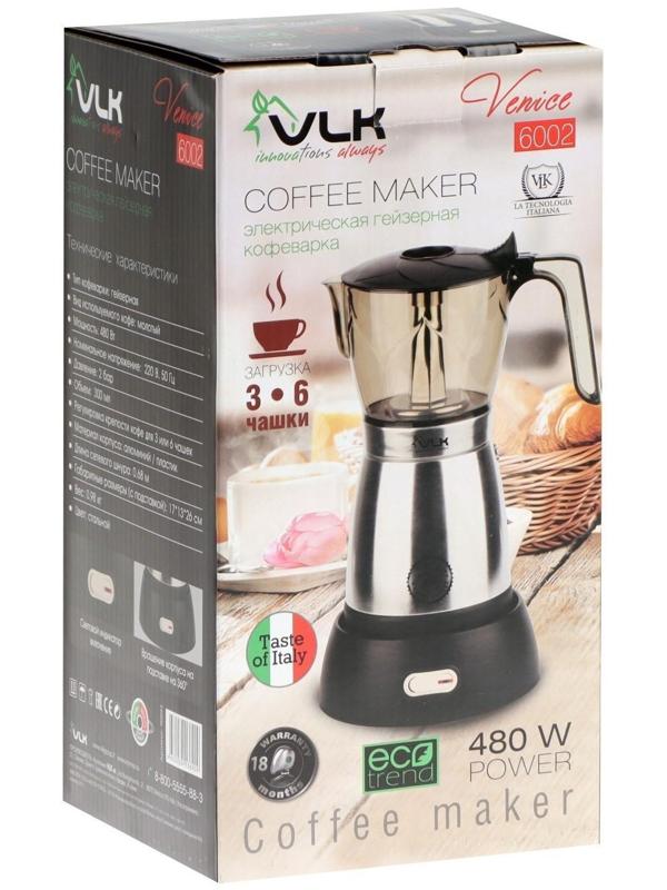 Кофеварка VLK Venice 6002, гейзерная, 480 Вт, 0.3 л, чёрно-серая