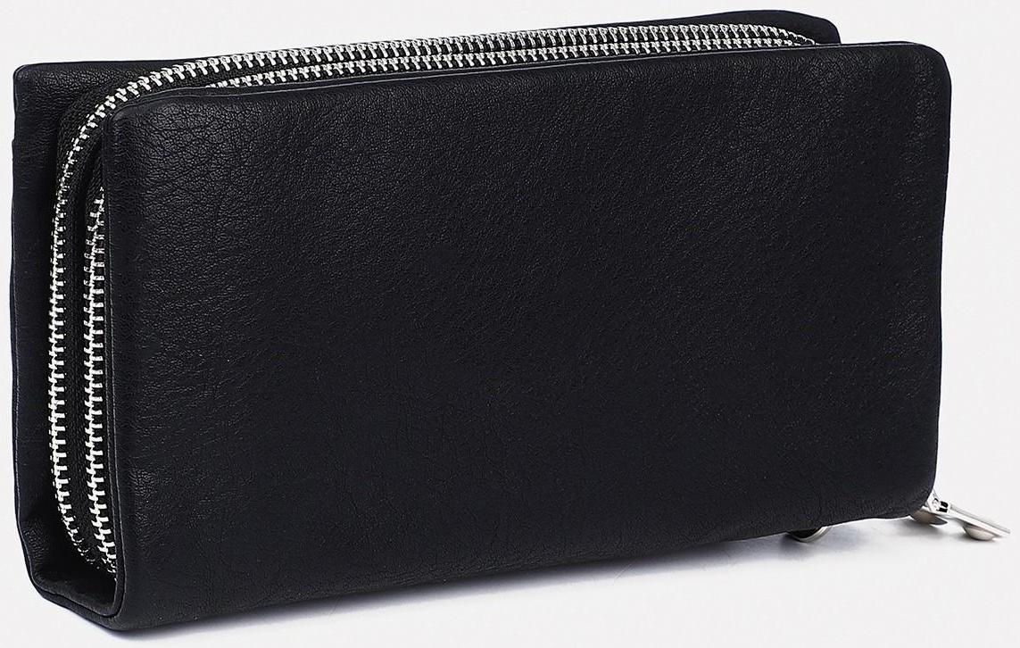 Портмоне на двух молниях, наружный карман, с ручкой, цвет чёрный