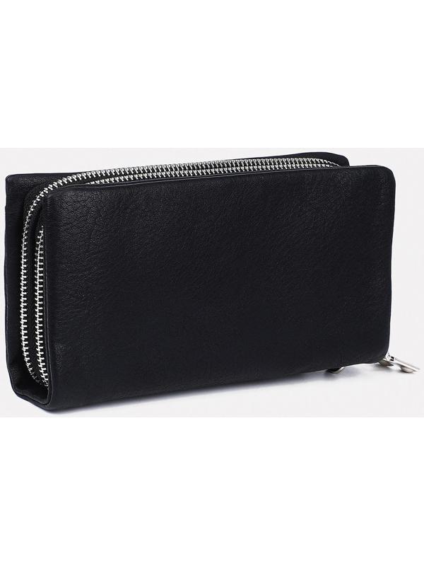 Портмоне на двух молниях, наружный карман, с ручкой, цвет чёрный