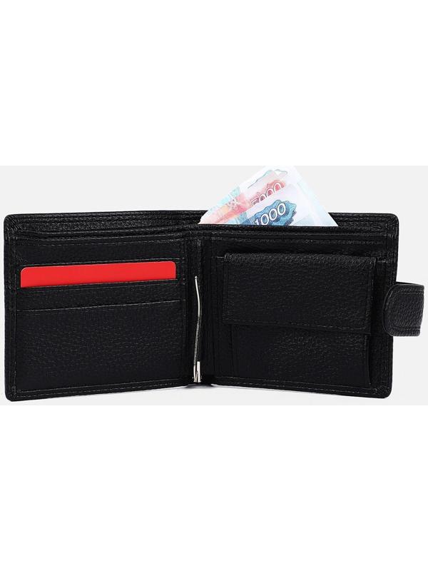 Портмоне на кнопке, отдел для купюр, для карт, для монет, зажим для купюр, цвет чёрный