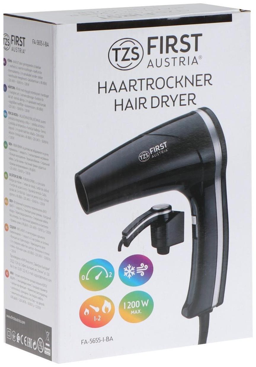 Фен FIRST 5655-1-BA, 1200 Вт, крепление на стене, 1 скорость, 2 температурных режима, белый