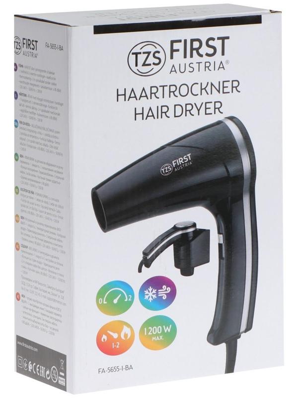 Фен FIRST 5655-1-BA, 1200 Вт, крепление на стене, 1 скорость, 2 температурных режима, белый