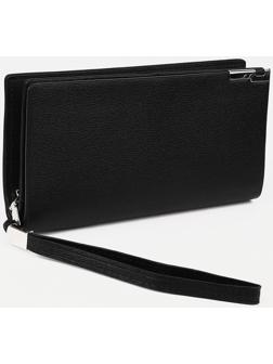 Портмоне на молнии, отдел на магните, с ручкой, цвет чёрный
