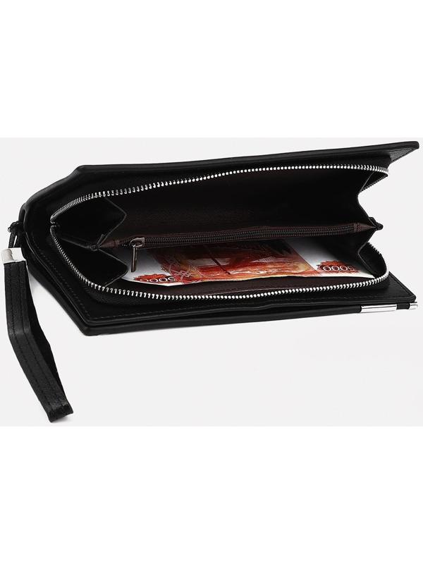Портмоне на молнии, отдел на магните, с ручкой, цвет чёрный