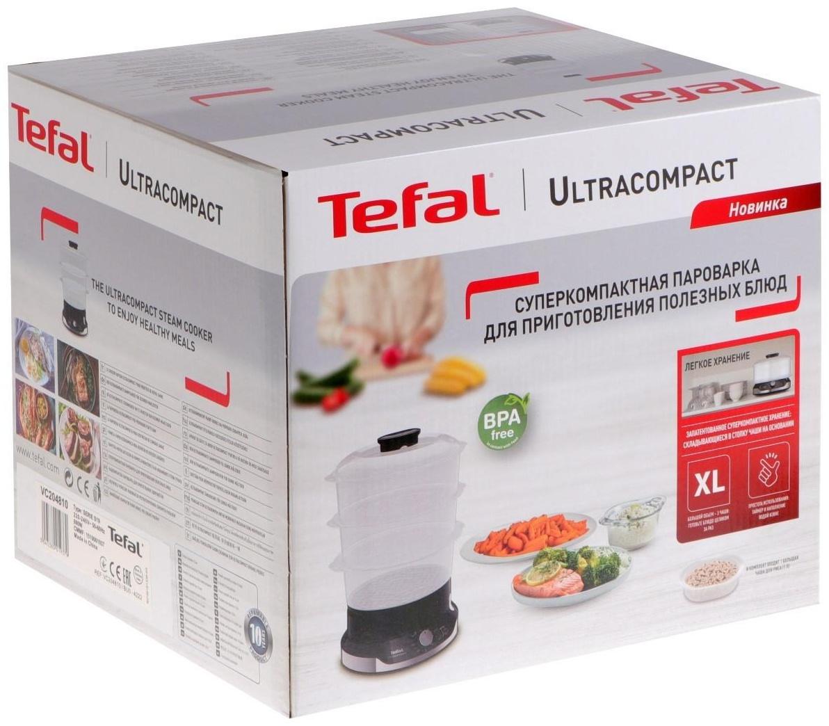 Пароварка Tefal VC204810, электрическая, 800 Вт, 3 яруса, чёрная