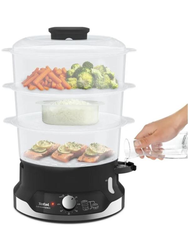 Пароварка Tefal VC204810, электрическая, 800 Вт, 3 яруса, чёрная