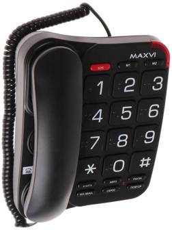 Телефон проводной Maxvi CB-01, SOS, повтор номера, быстрый набор, телефонная книга, черный