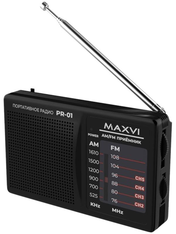 Радиоприемник Maxvi PR-01, FM 76-108 МГц, AM 525-1600 КГц, черный