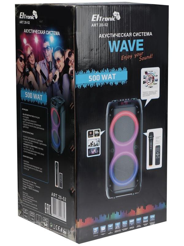 Портативная колонка Eltronic Wave 500, 50 Вт, 3600 мАч, FM, BT, microSD, AUX, TWS, подсветка