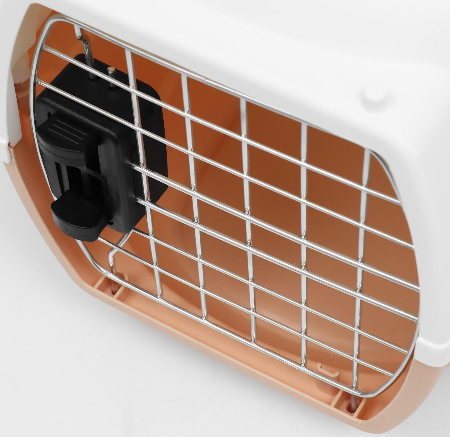 Переноска пластиковая с металлической дверью 47х32,5х30 см, вес до 9 кг, персиковая