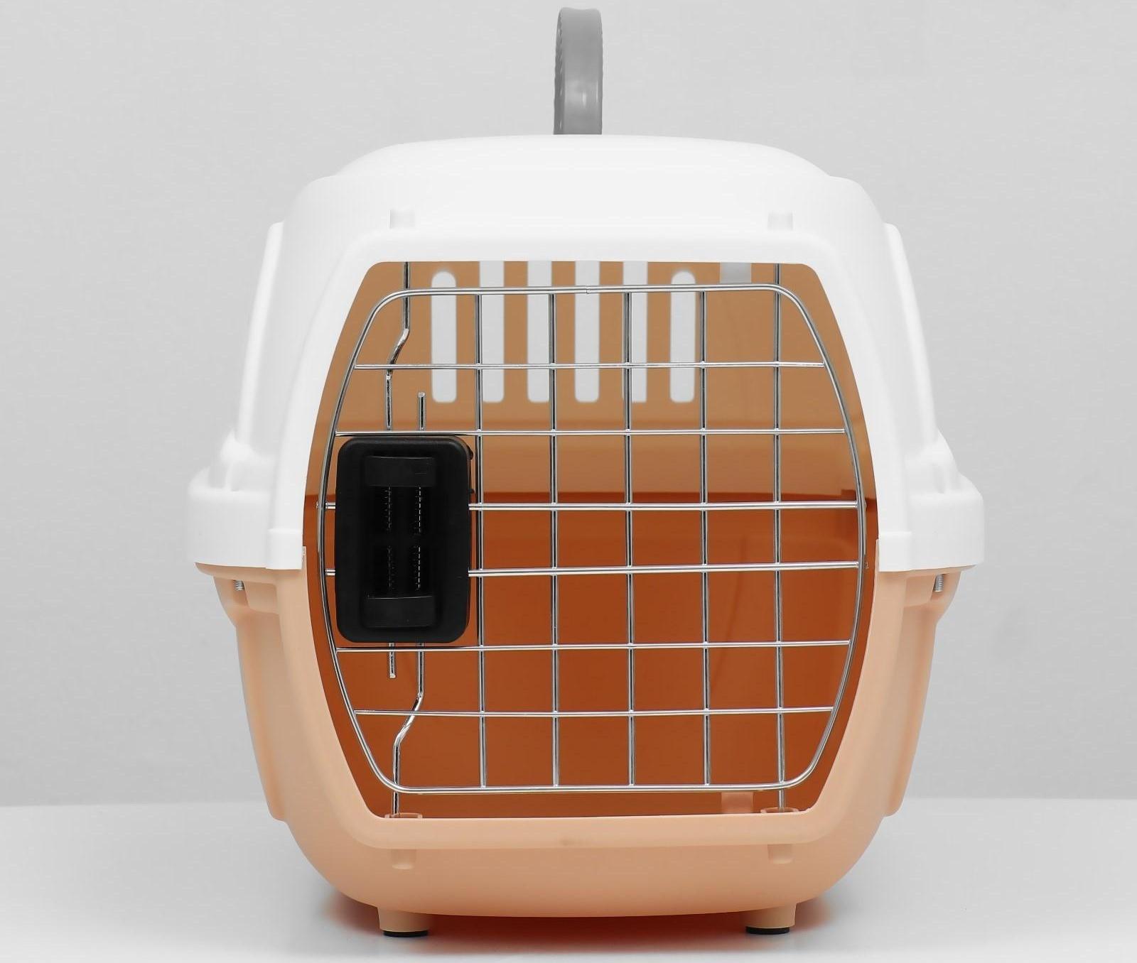 Переноска пластиковая с металлической дверью 47х32,5х30 см, вес до 9 кг, персиковая