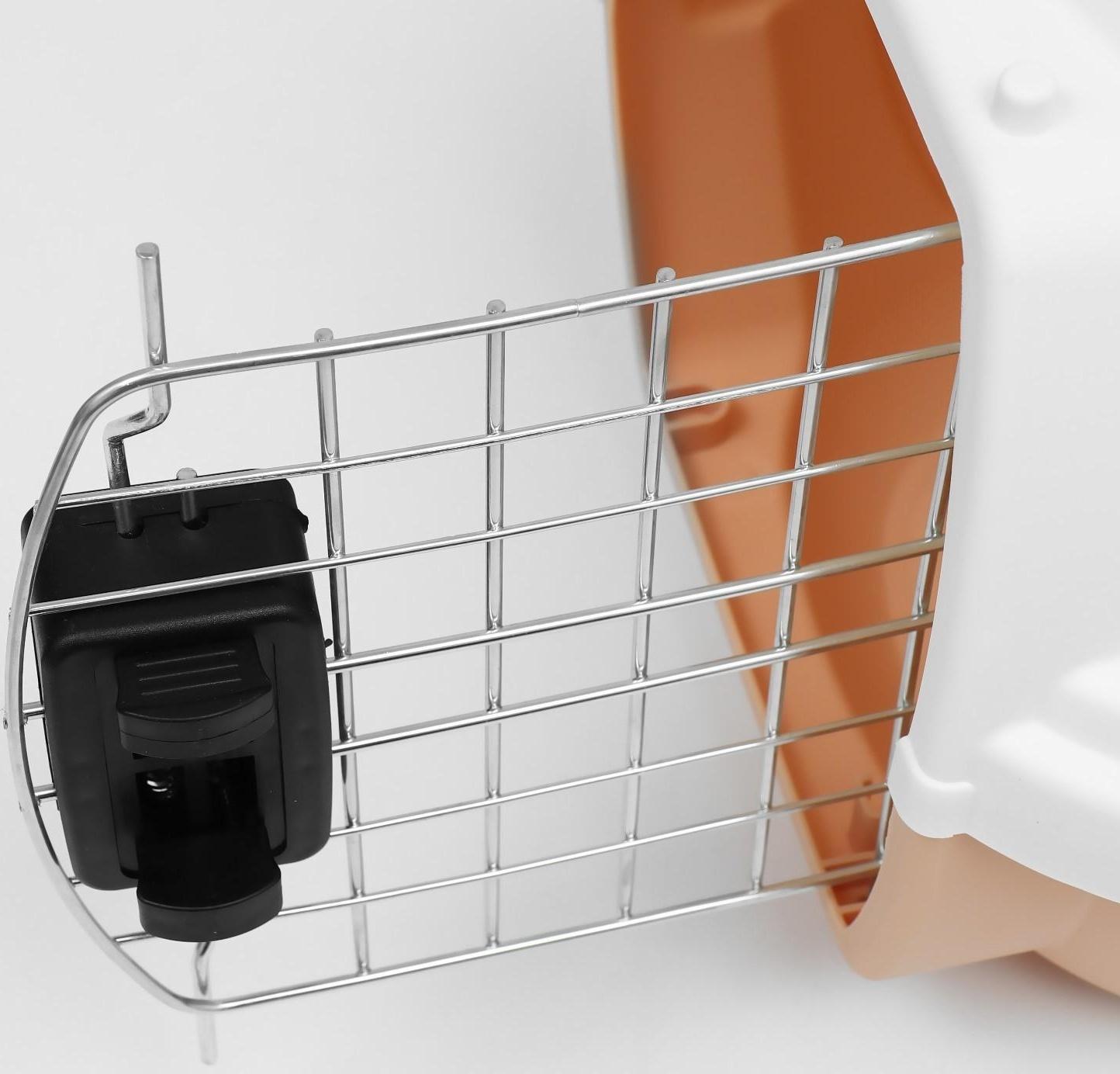 Переноска пластиковая с металлической дверью 47х32,5х30 см, вес до 9 кг, персиковая