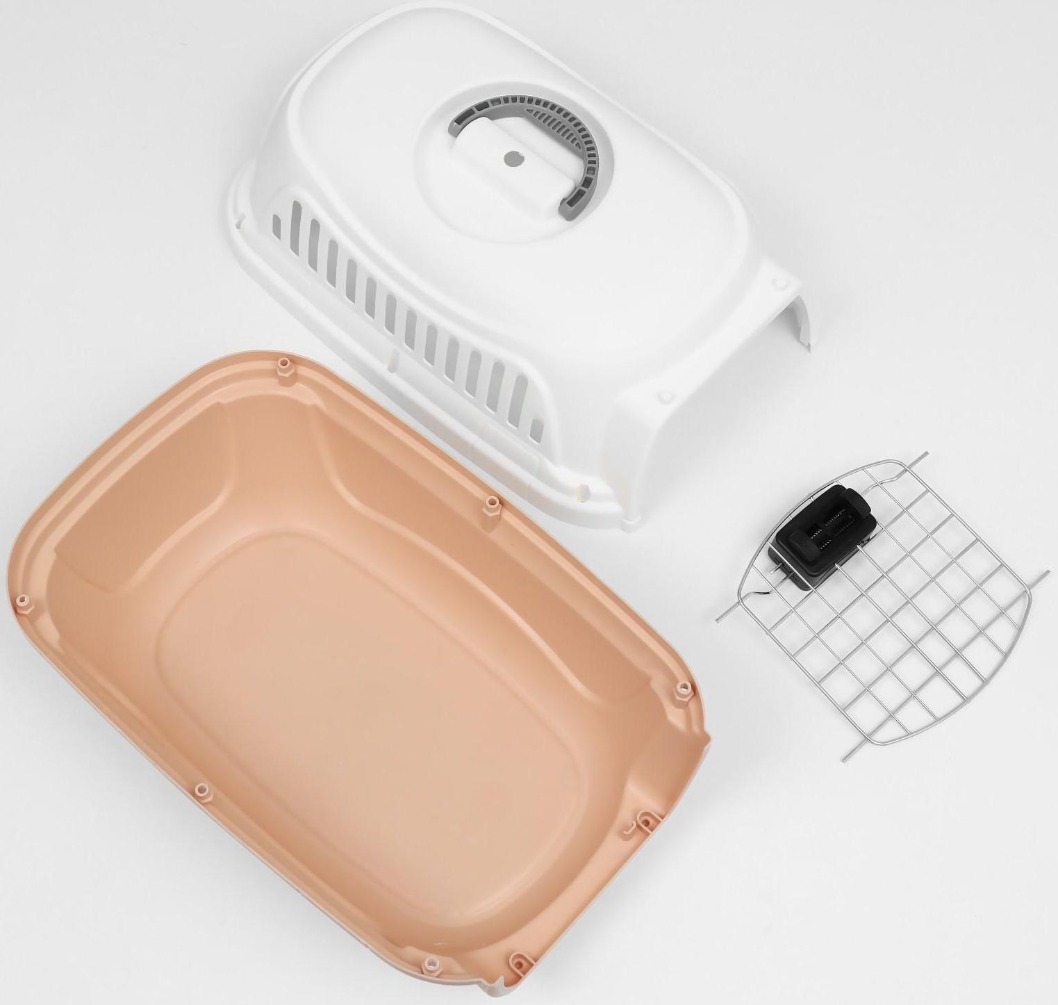 Переноска пластиковая с металлической дверью 47х32,5х30 см, вес до 9 кг, персиковая