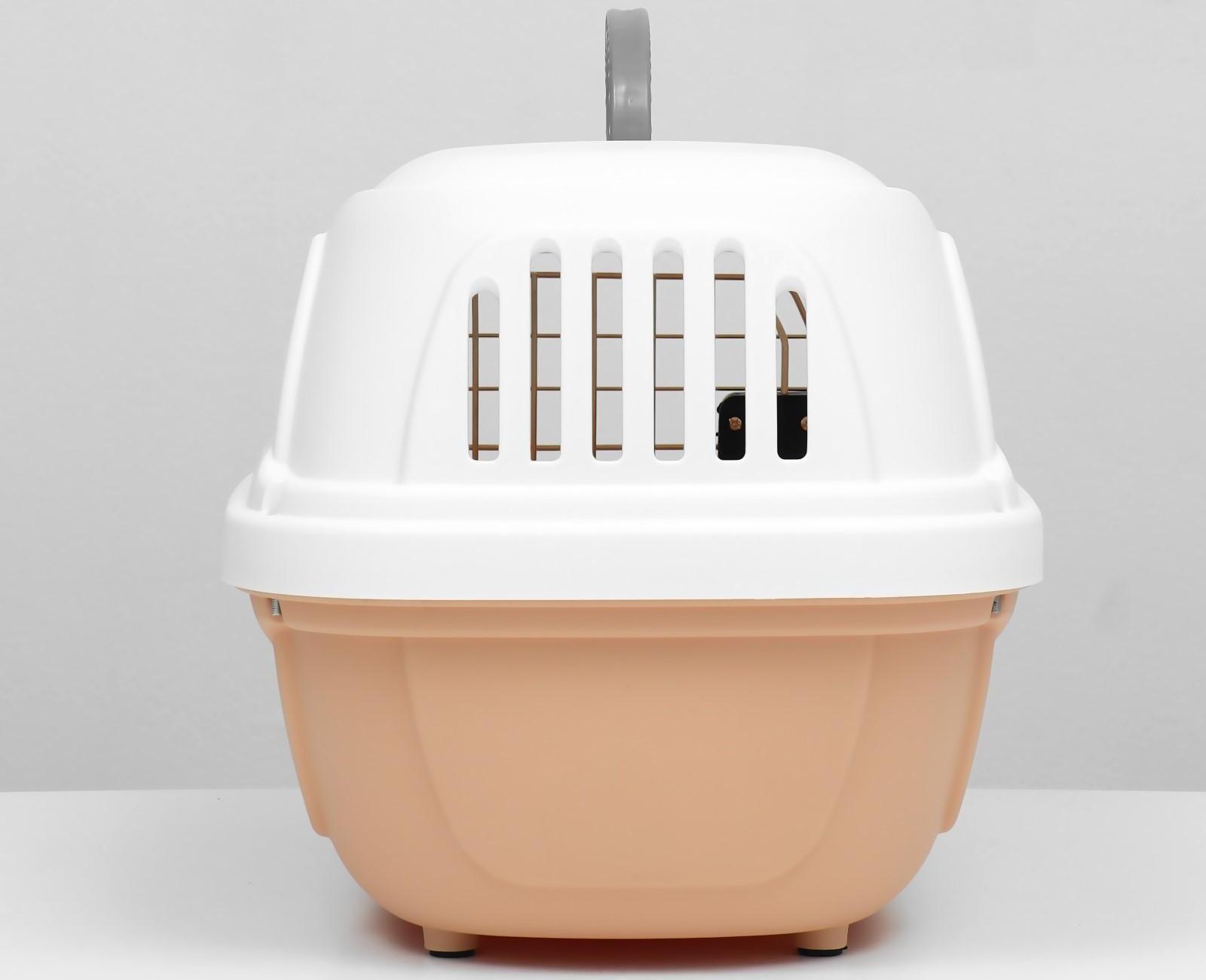 Переноска пластиковая с металлической дверью 47х32,5х30 см, вес до 9 кг, персиковая