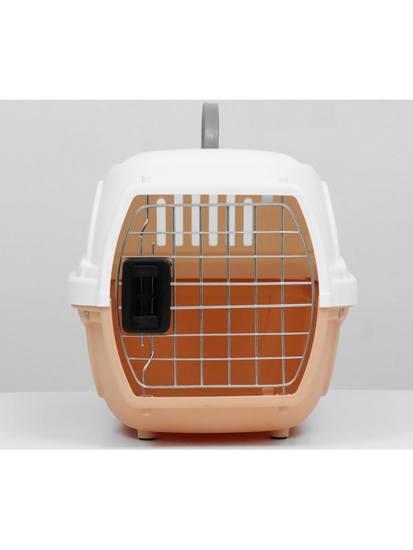 Переноска пластиковая с металлической дверью 47х32,5х30 см, вес до 9 кг, персиковая