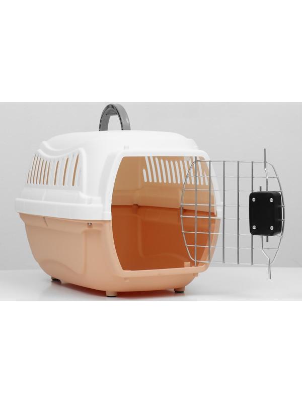 Переноска пластиковая с металлической дверью 47х32,5х30 см, вес до 9 кг, персиковая