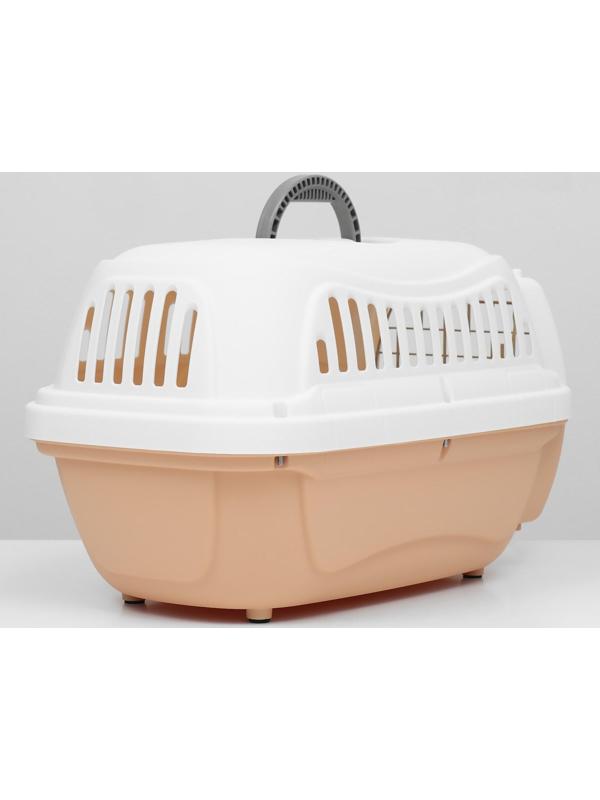 Переноска пластиковая с металлической дверью 47х32,5х30 см, вес до 9 кг, персиковая