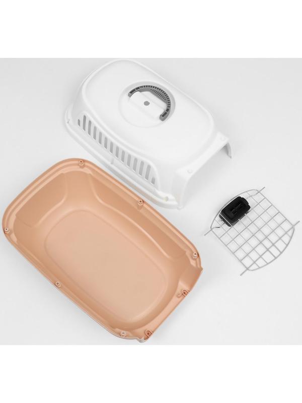 Переноска пластиковая с металлической дверью 47х32,5х30 см, вес до 9 кг, персиковая