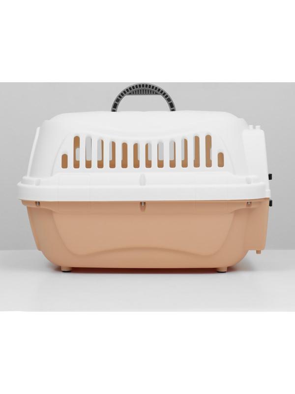 Переноска пластиковая с металлической дверью 47х32,5х30 см, вес до 9 кг, персиковая