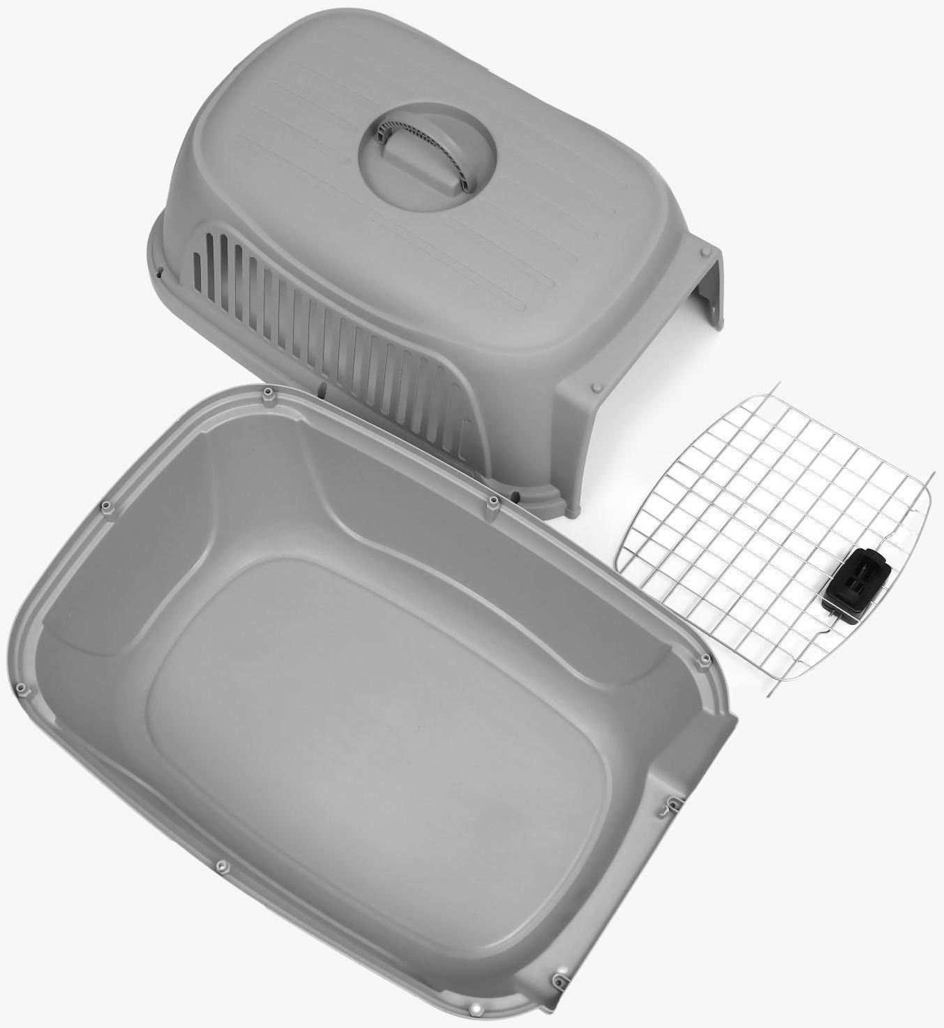 Переноска пластиковая с металлической дверью 65×45×47 см, серая