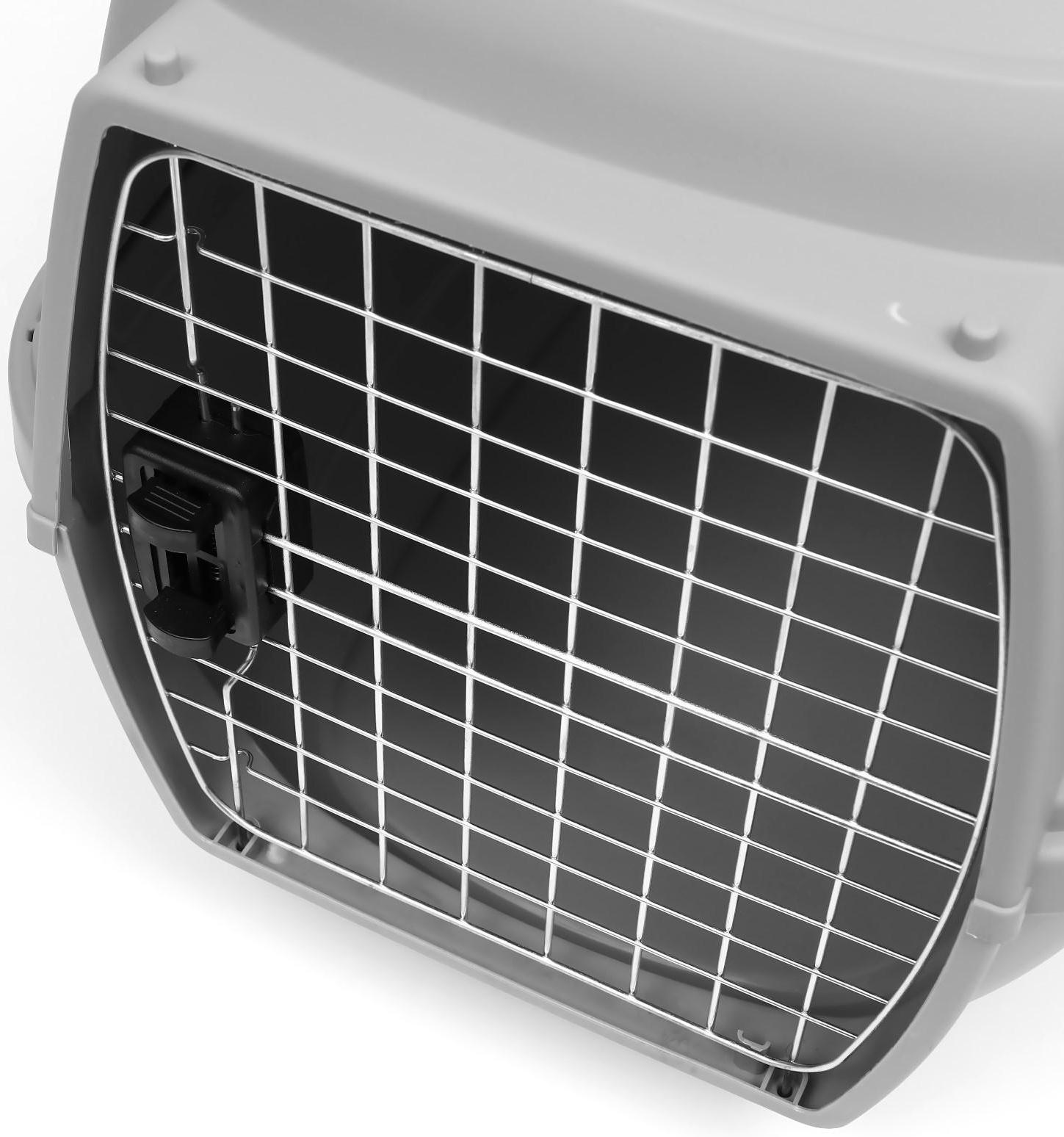 Переноска пластиковая с металлической дверью 65×45×47 см, серая