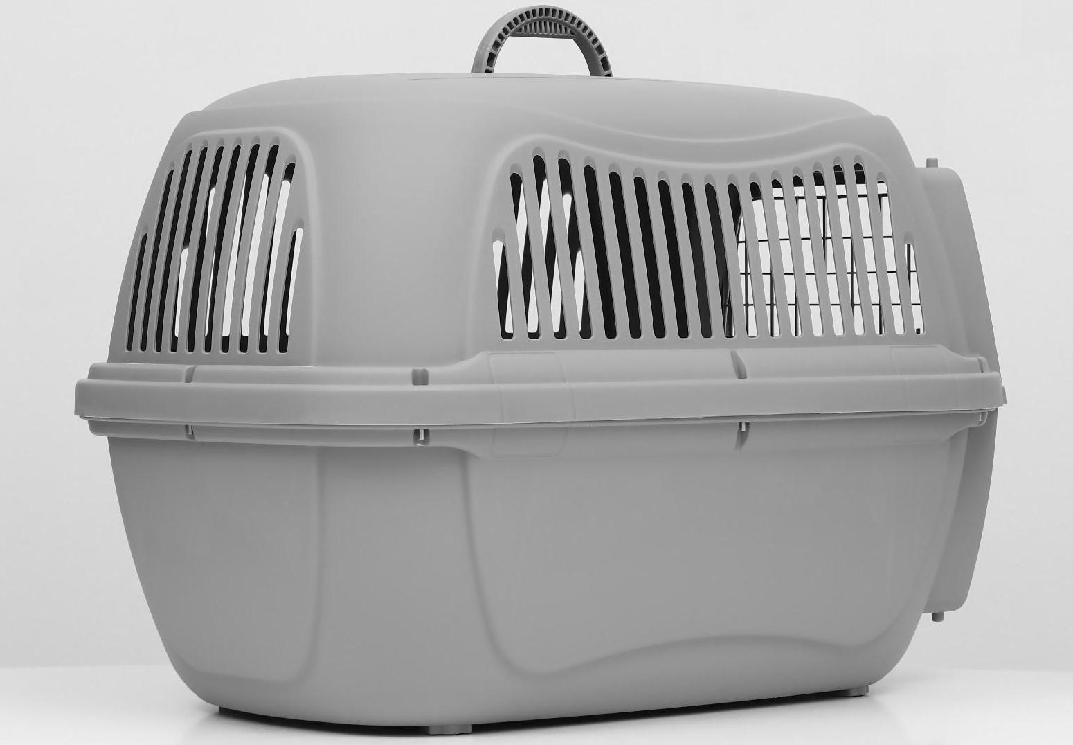 Переноска пластиковая с металлической дверью 65×45×47 см, серая