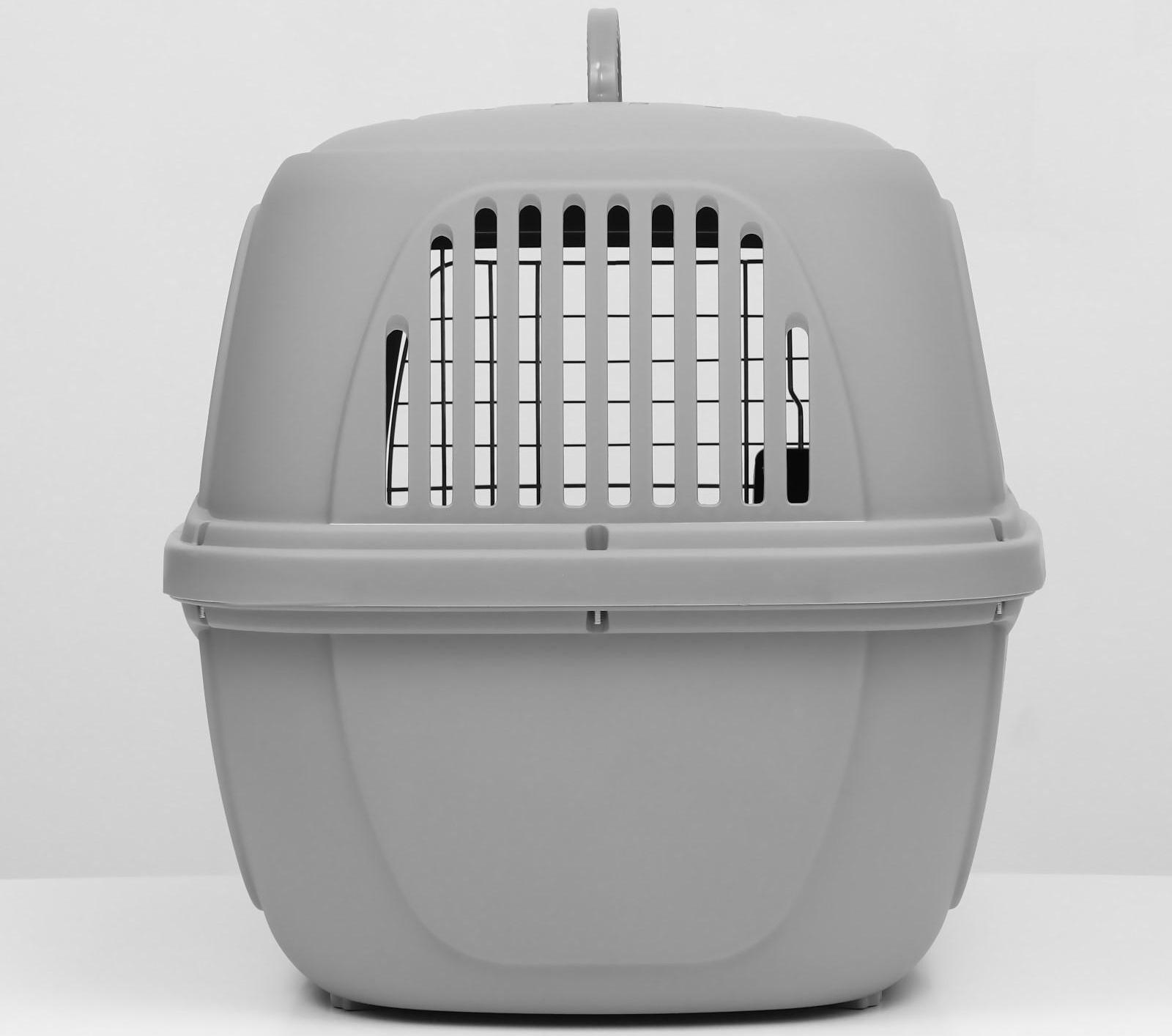 Переноска пластиковая с металлической дверью 65×45×47 см, серая