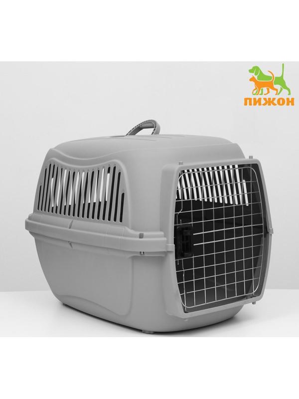 Переноска пластиковая с металлической дверью 65×45×47 см, серая