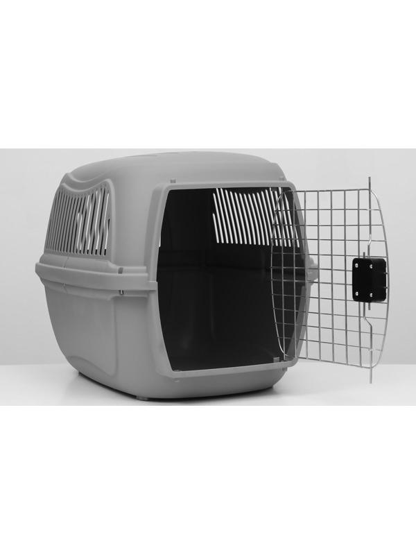 Переноска пластиковая с металлической дверью 65×45×47 см, серая