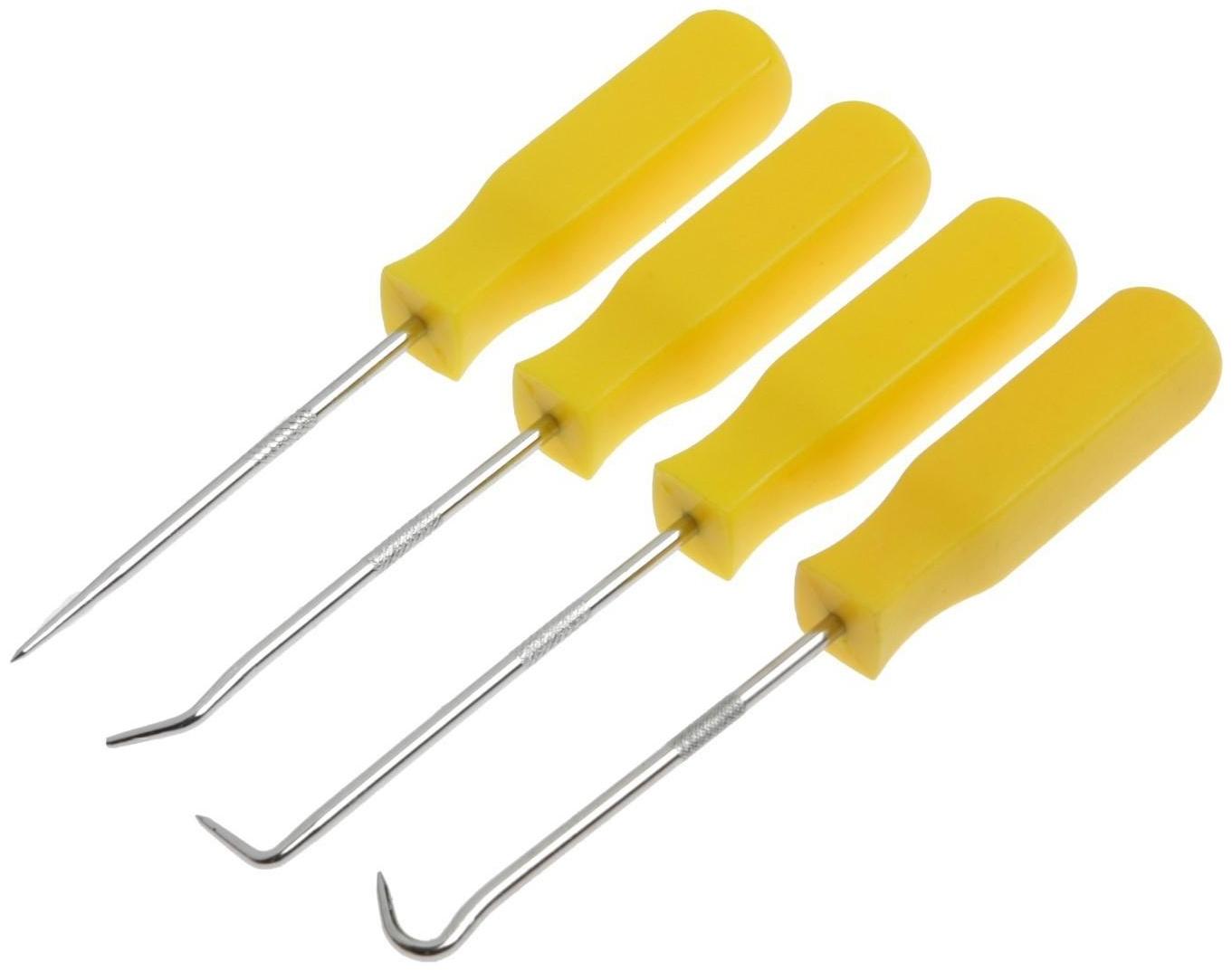 Набор крючков для демонтажа уплотнительных колец ТУНДРА, пластиковые рукоятки, 4 шт.