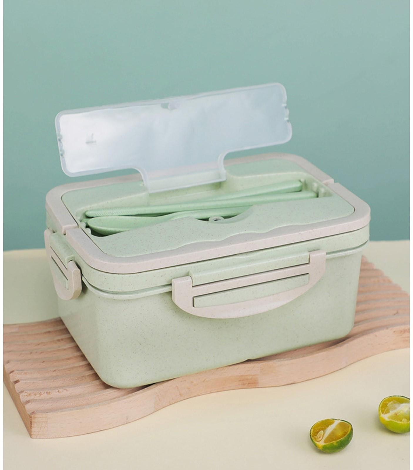 Ланч-бокс, 1.5 л, 3 секции, ложка, вилка, 20 х 13 х 7 см, зеленый