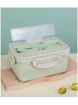 Ланч-бокс, 1.5 л, 3 секции, ложка, вилка, 20 х 13 х 7 см, зеленый