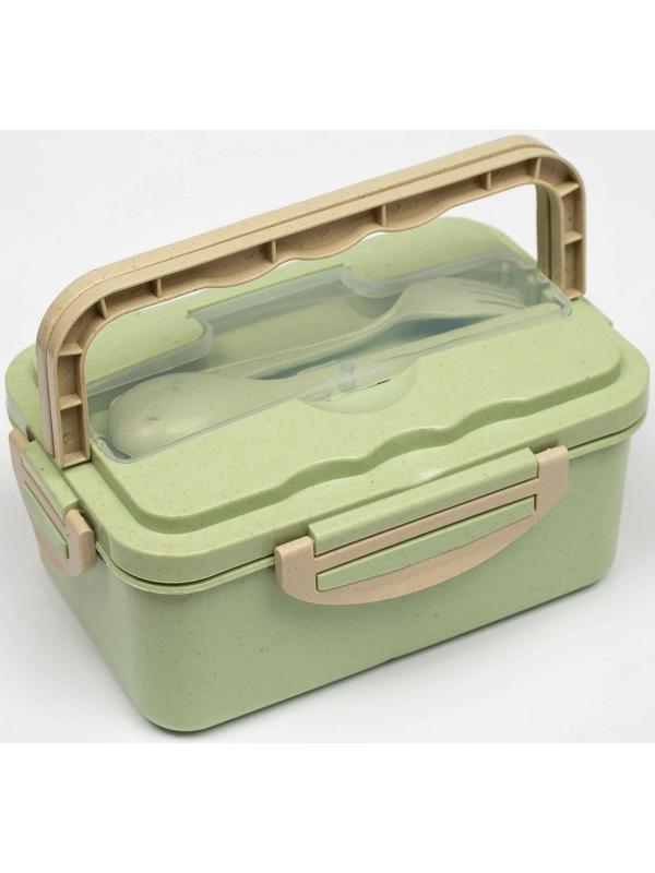 Ланч-бокс, 1.5 л, 3 секции, ложка, вилка, 20 х 13 х 7 см, зеленый