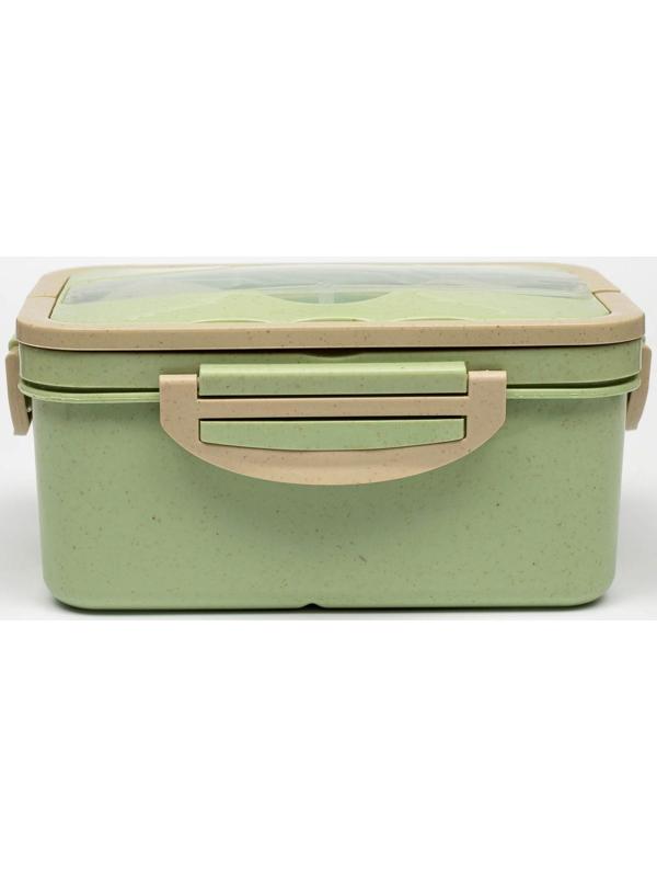 Ланч-бокс, 1.5 л, 3 секции, ложка, вилка, 20 х 13 х 7 см, зеленый