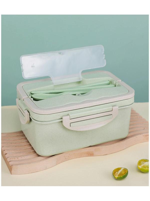 Ланч-бокс, 1.5 л, 3 секции, ложка, вилка, 20 х 13 х 7 см, зеленый