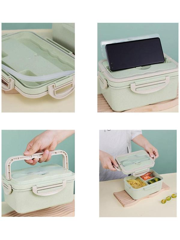 Ланч-бокс, 1.5 л, 3 секции, ложка, вилка, 20 х 13 х 7 см, зеленый